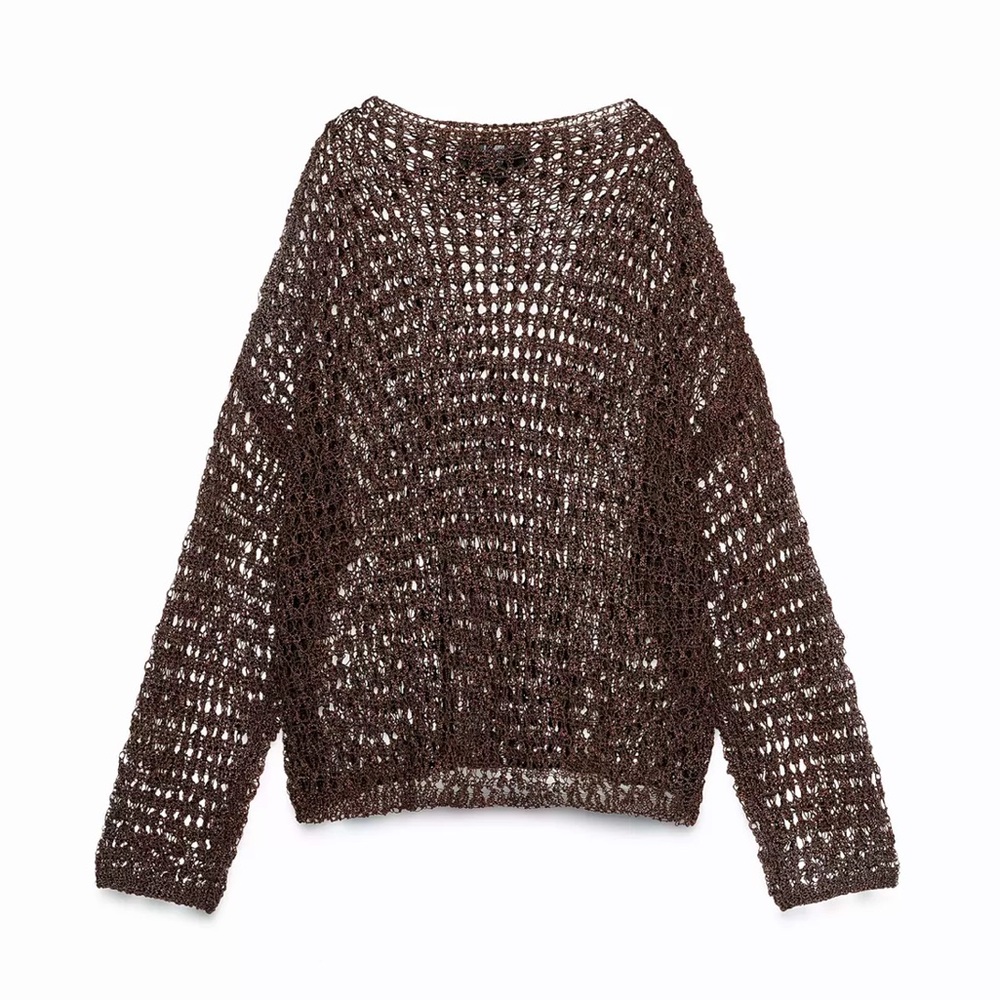 Zara Dark Brown Open-Knit TOP